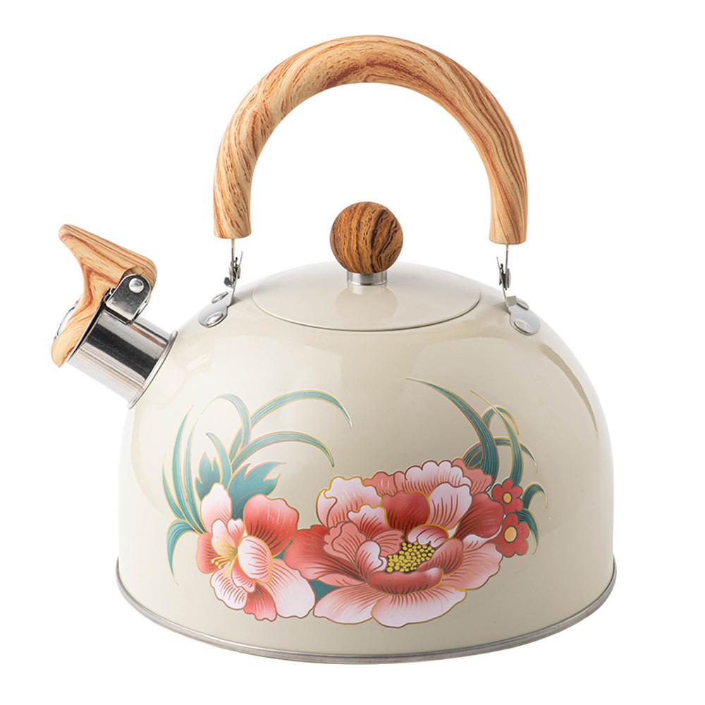 New stainless steel whistle kettle, Peony flower boiling water pot, High-capacity tea kettle, Household kitchenware, 3L