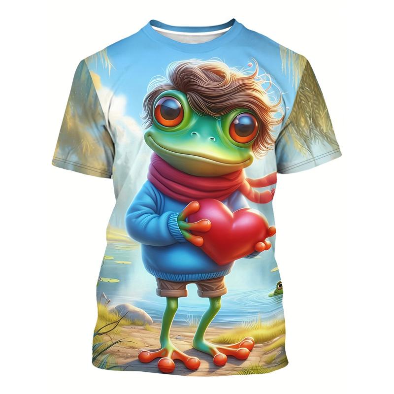 Cartoon 3d Printed Frog T-Shirt Men Clothing Animal Frogs Pattern T Shirt Summer Tops Round Neck T Shirt Casual Short Sleeves