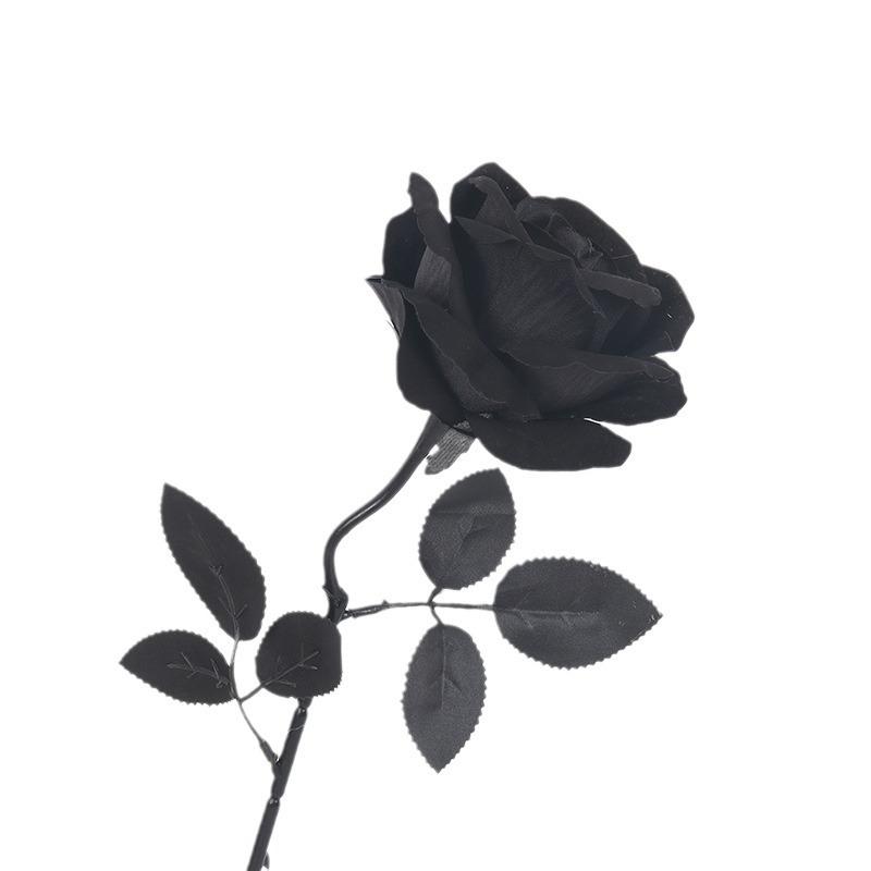Artificial Black Roses Fake Flowers Long Stem with No Container for Halloween Festival Home Decor Wedding Party Tabletop Decor