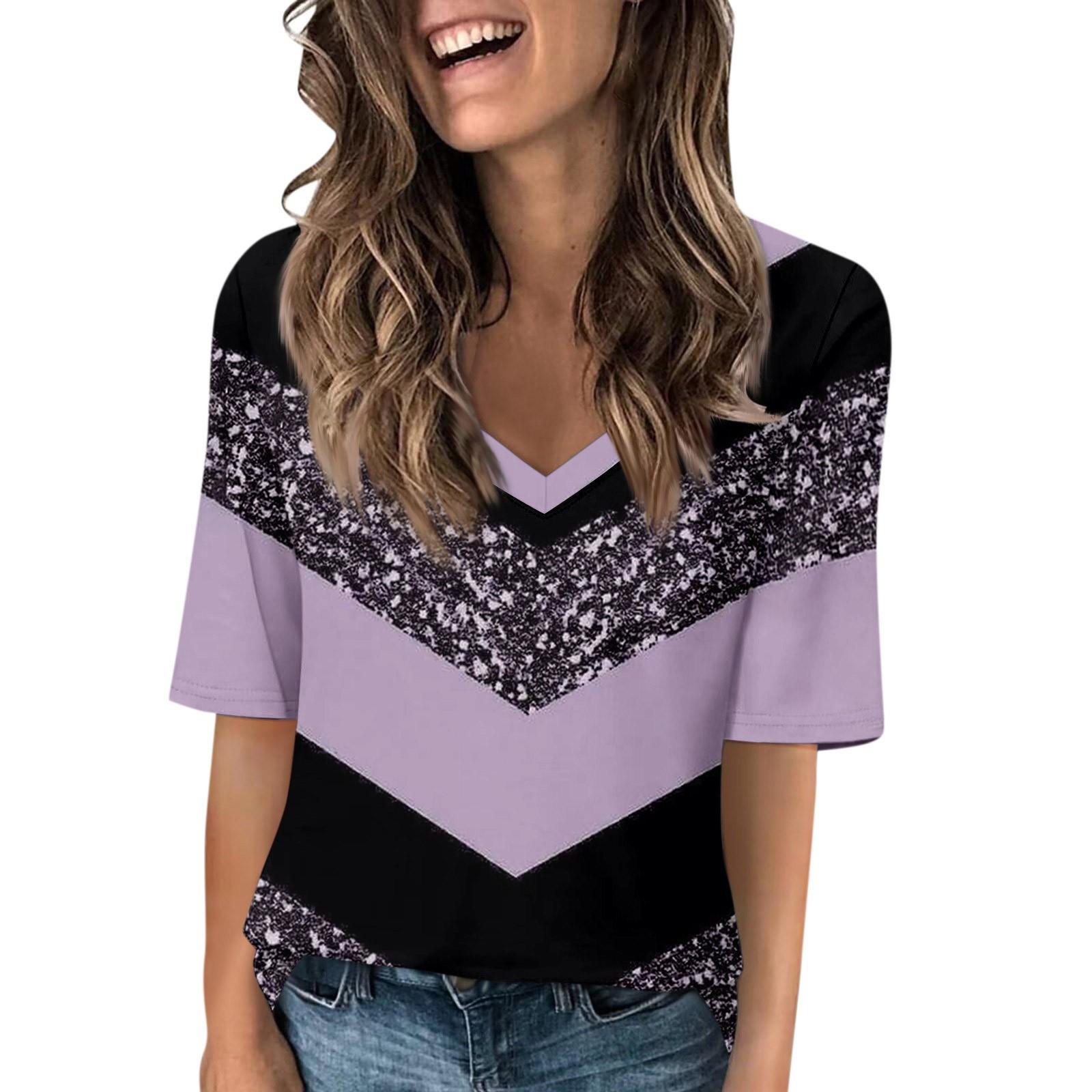 

Женские футболки с V-образным вырезом, топы с половиной рукавов, повседневные летние футболки с принтом, футболка, блузка XL