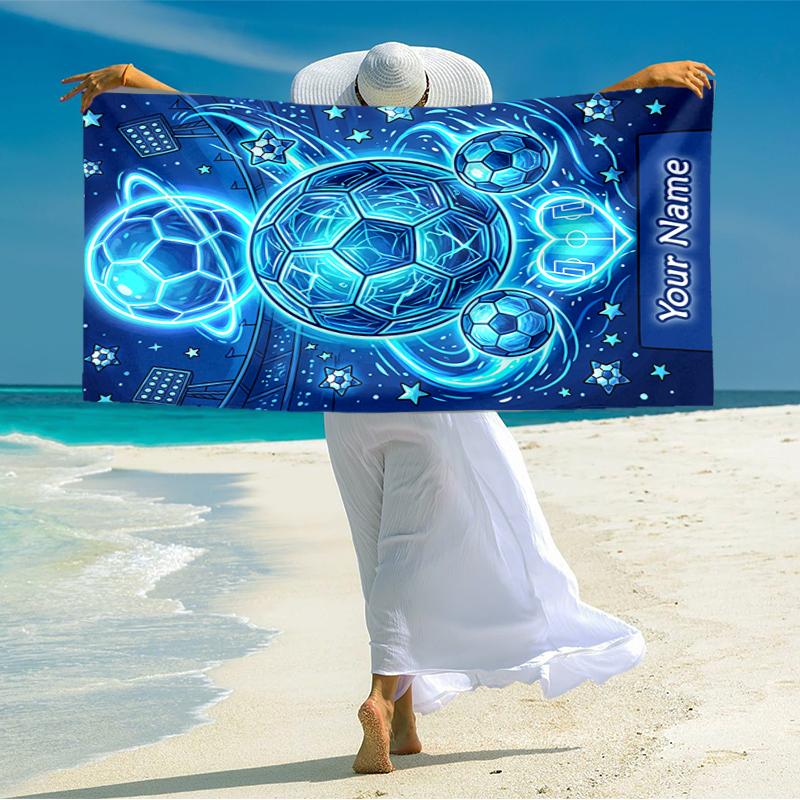 1PC Custom Name "Blue Soccer Dreams" Beach Towel Highly Absorbent And Sand-Resistant Towel for Swimming, Pool, Yoga, And Travel Lightweight