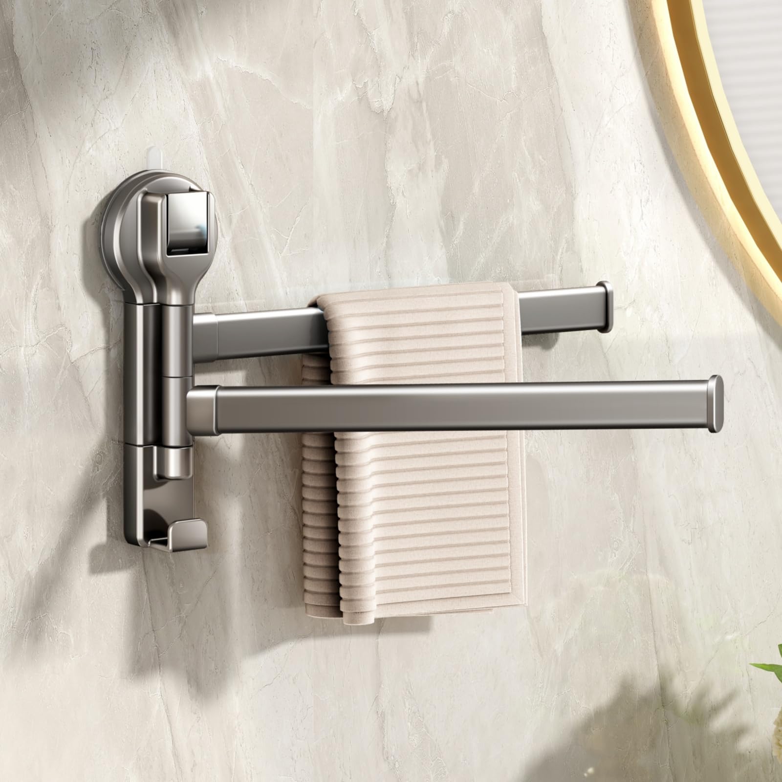 

Wall-Mounted Towel Bar with Adhesive Suction Cups, Metal, Bathroom Towel Holder, Kitchen Towel Rack, Gray, 20cm, 2 Towel Bars, CICUFY