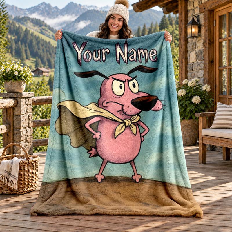 Brave Dog Custom Name Flannel Blanket Personalized Soft Warm Plush Throw Blanket Customized Gift for Family Friends