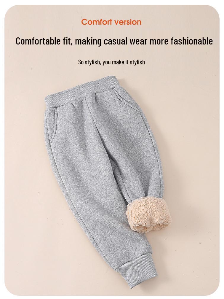 Brand Kids' Thickened Lambswool Sweatpants for Autumn/Winter - Boys' Warm Casual Long Pants