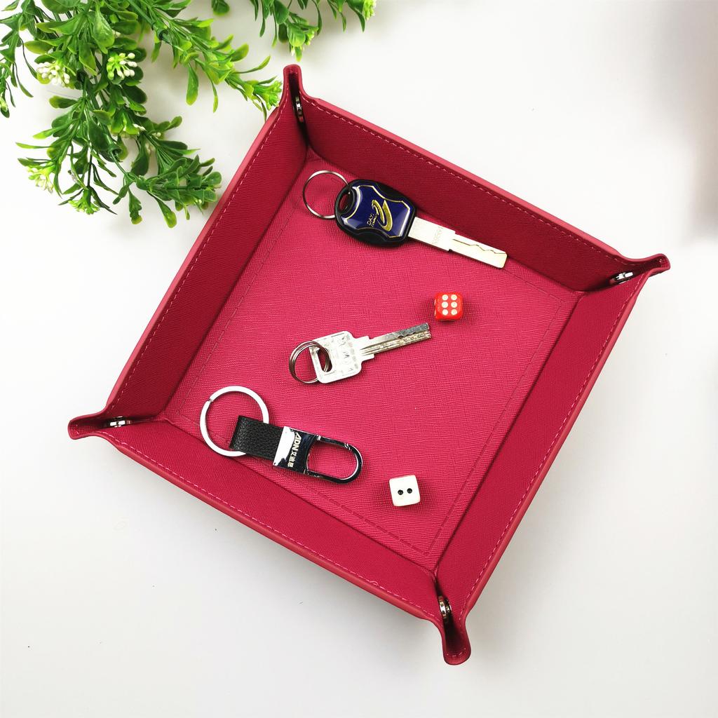 Leather Empty Entry Pocket Catch All Foldable PU Dice Organizational Tray for Desk Small Things Organization Folding Key