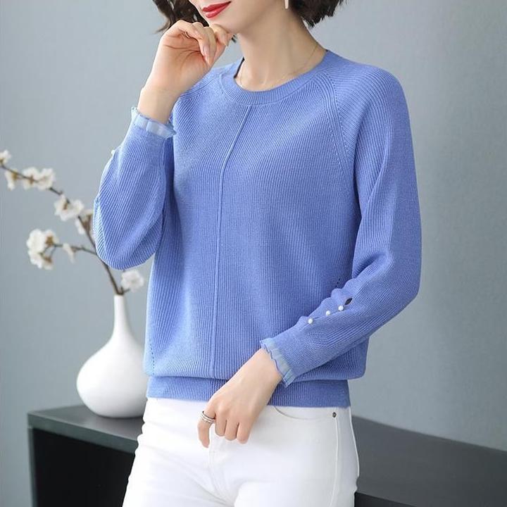 Lässiger Pullover Lockerer Pullover für Damen Langärmliger Dünner und Vielseitiger Strickpullover Basisschicht für Frühling und Herbst