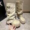 Knight boots but trousers 2025 new style thick-soled retro spice girls versatile pile knee show legs long boots women's spring