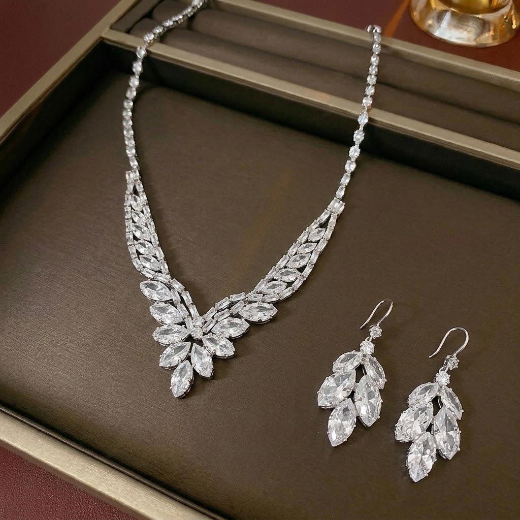 Wheat Ear Tassel Zircon Necklace & Earrings Set - Trendy Fresh Jewelry