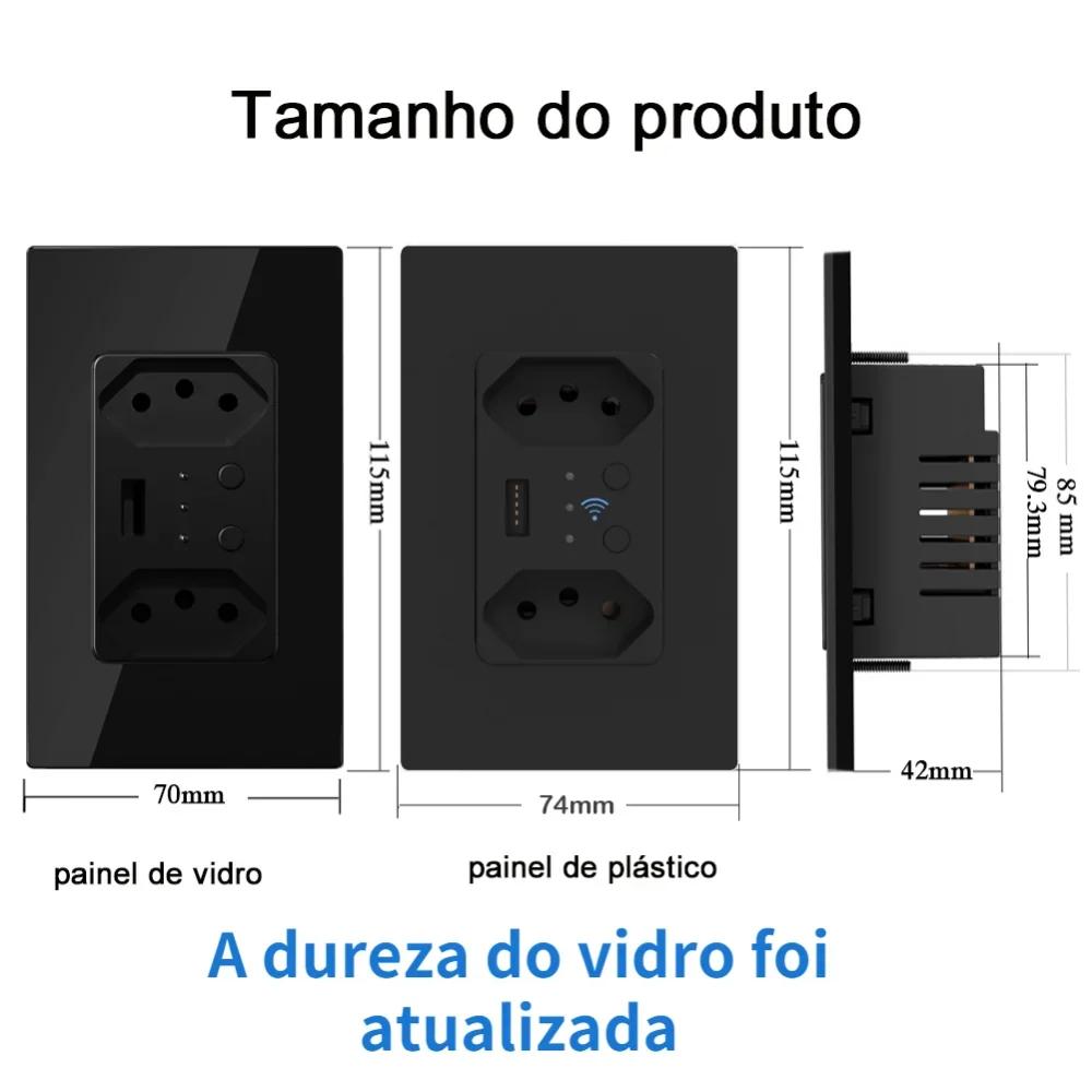 Melery Brasil WiFi Smart Stikkontakt USB Tuya Elektrisk Plugg Uttak PC/Glasspanel Alexa Google Home, Hjemmeautomasjon