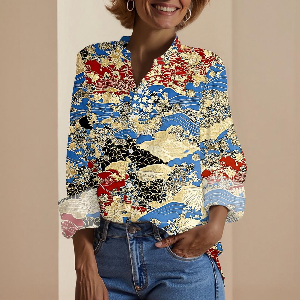 Topuri Dama Bumbac In Cămăși cu Mânecă Lungă Largi Gât în V Tricouri Boho Bluze Vintage