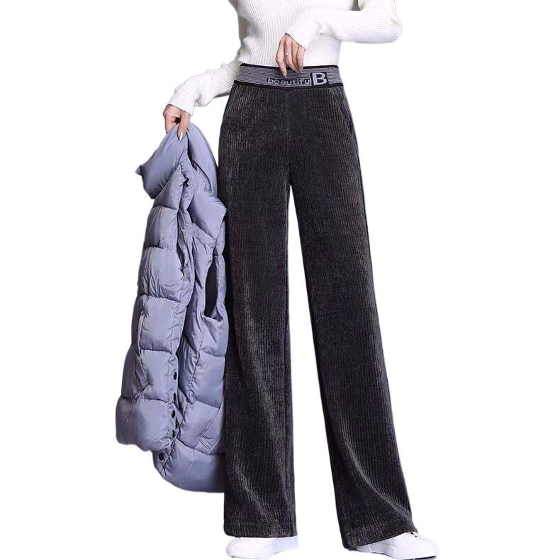 Women's Corduroy Wide-Leg Casual Pants - Autumn/Winter, Thickened, Plus Size, Straight, Loose Fit