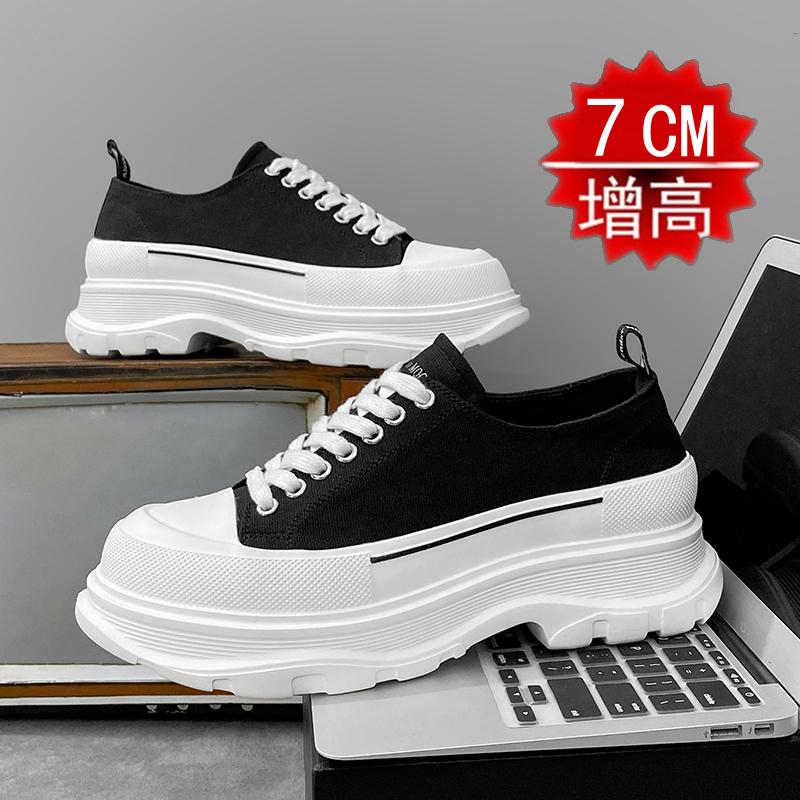 Invisible inner heightening shoes New summer canvas shoes Breathable thick-soled high-top dad shoes