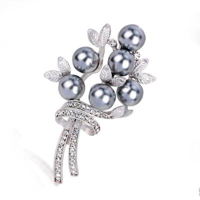 Broche Fleur Tendance Incrustée de Diamants, Corsage Perle Tempérament Simple Accessoires Vêtements Femme Bijou Épingle