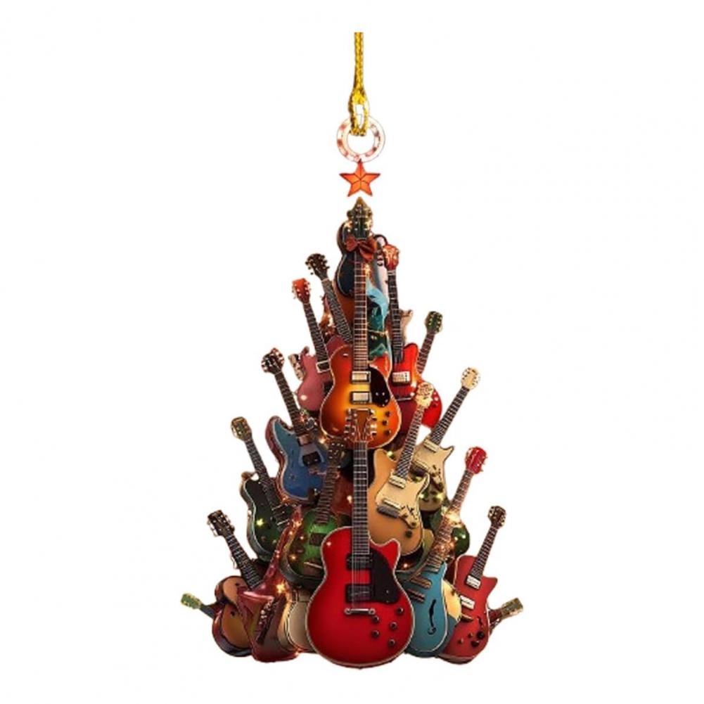1/2Pcs Guitar Christmas Tree Ornaments Acrylic Pendants with Lanyard Easy To Hang Guitar Musical Instrument Ornaments