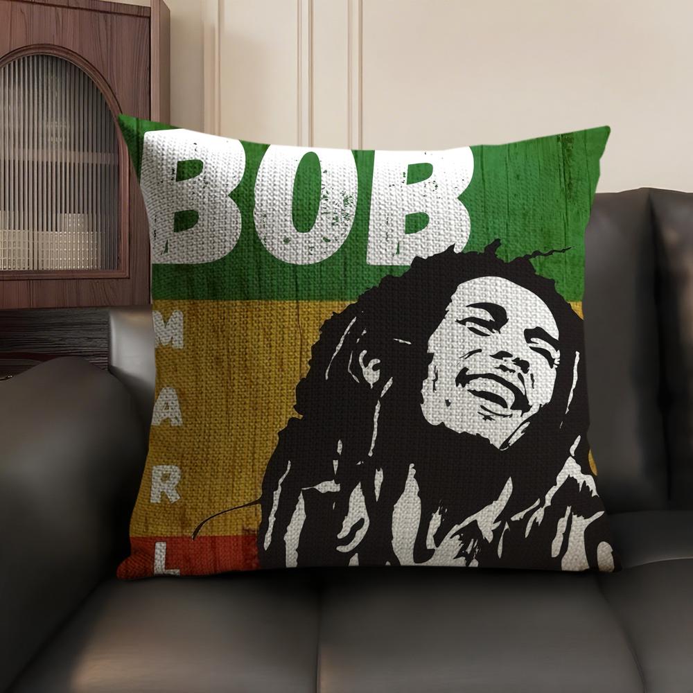 Singer Bob MMarley Cushion Cover Natural Linen Organic Fabric DoubleSided Printing Sofa Home Decor Gift Pillow Case