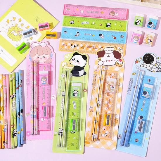 Student Stationery Set Smooth Writing Pencil Eraser Ruler Sharpener Cute Cartoon Complete School Supplies Classroom Back To School Gifts