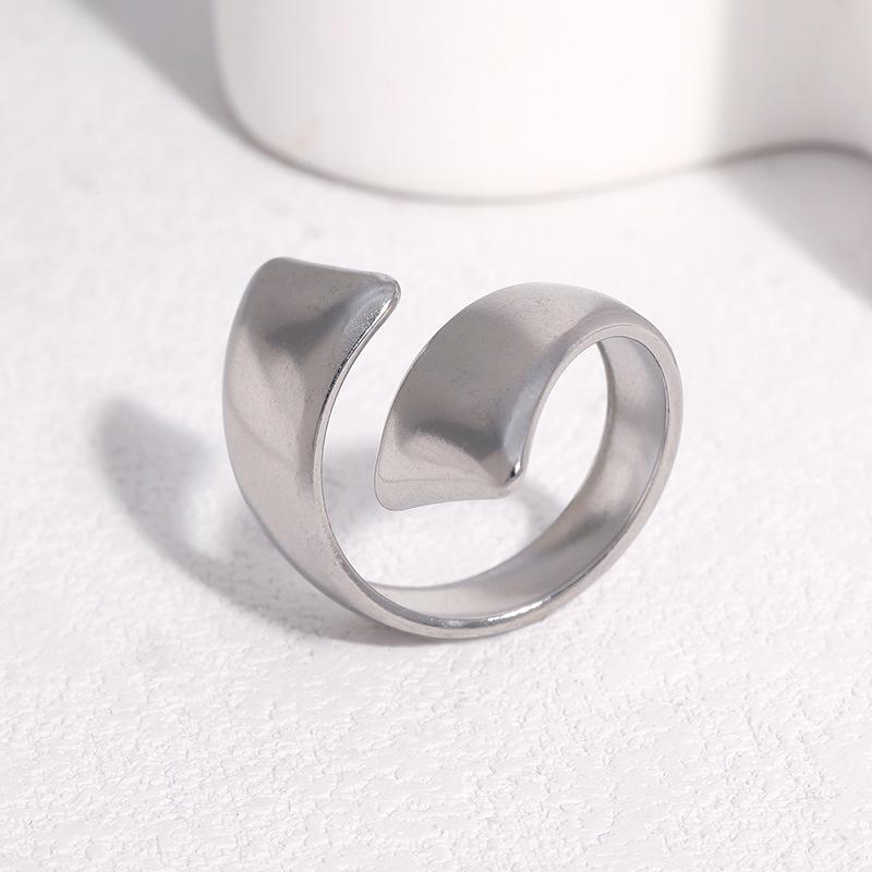 Stainless Steel Geometric Open Ring for Men Women Minimalist Glossy Thick-Line Knuckle Ring Vintage Trend Versatile Jewelry Gift