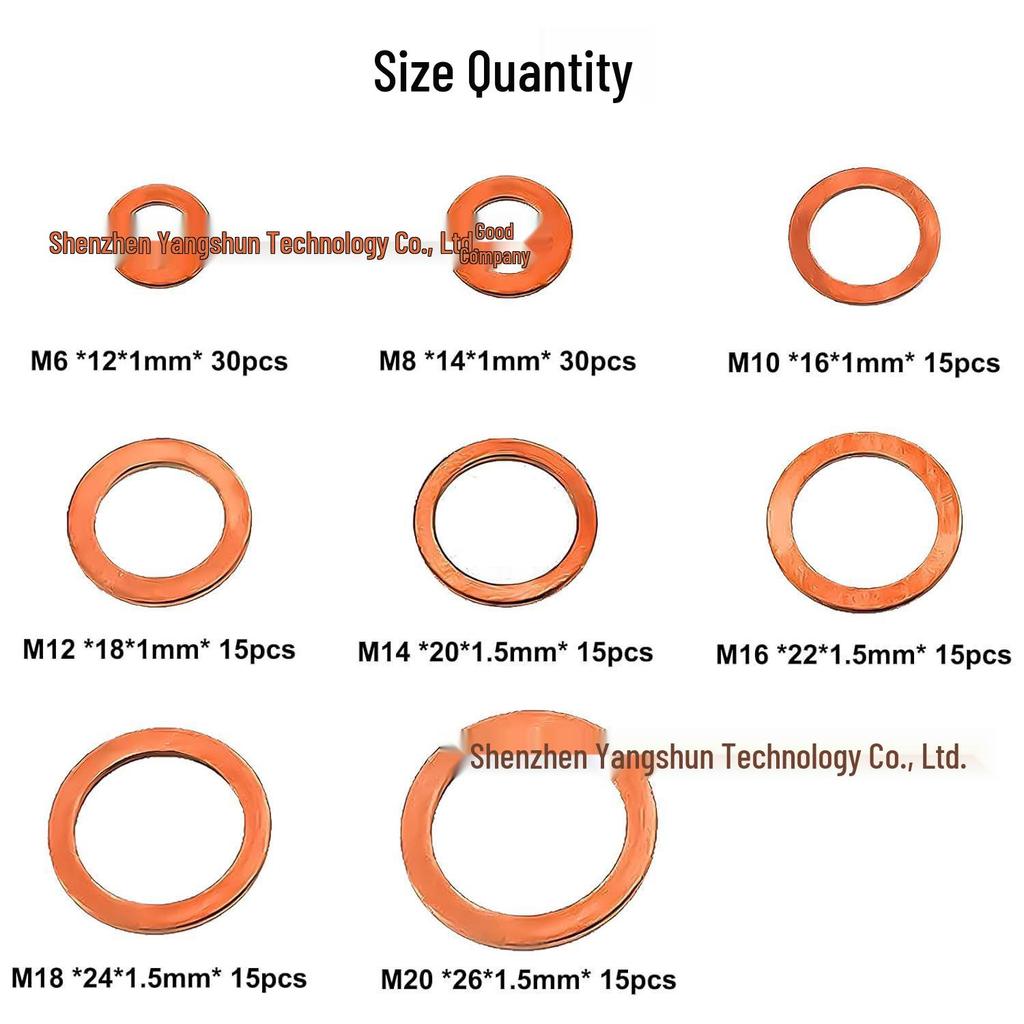 150-Piece High-Temp Resistant Purple Copper Flat Washer Set, M6-M20 Sizes