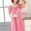 Women's Ice Silk Nightgown Sleepwear Round Neck Nightie Short Sleeves Nightshirt Summer Sleepwear Nightdress Sleep Dress