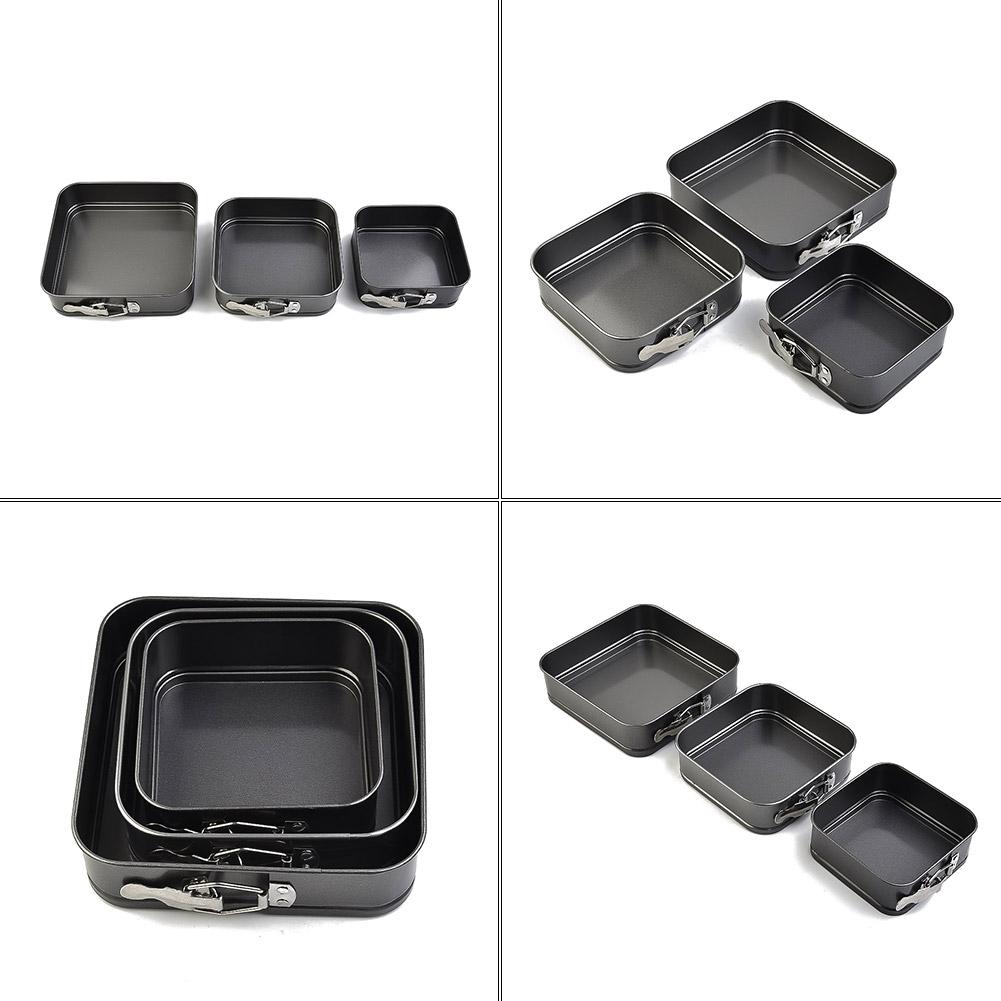 3Pcs Set Square Cake Tins for Mold Non Baking Bake Trays Pan Leak Proof Seal Oven Safe Carbon Steel for Cakes Mousse Torte