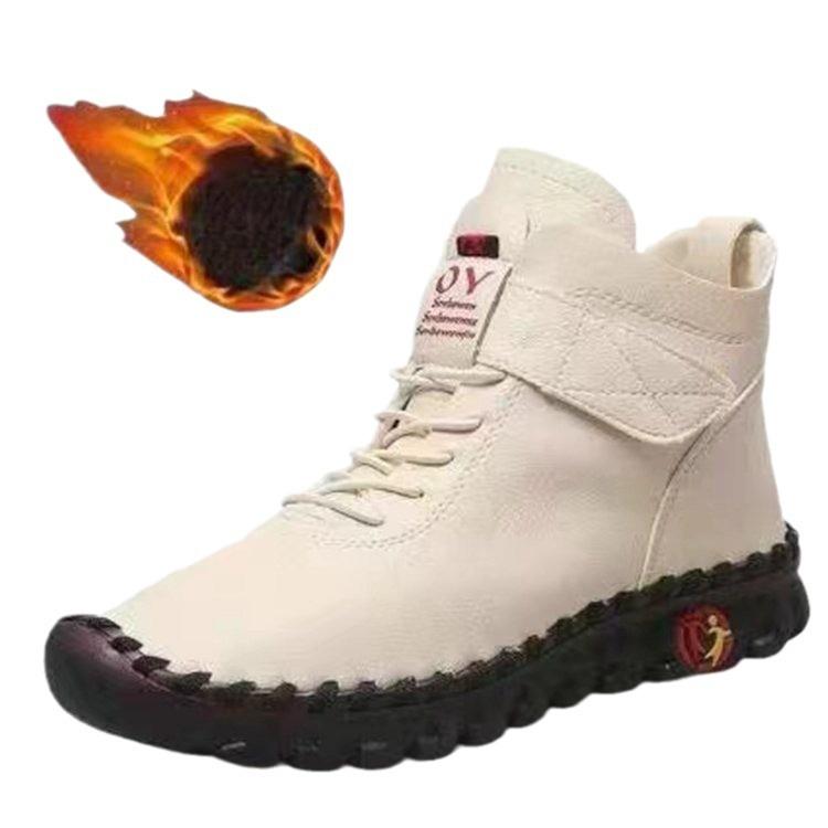 Large size mother shoes 2 autumn and winter beef tendon soft bottom flat bottom hand-stitched velvet warm short boots cotton shoes