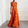Women's V Neck Sleeveless Floral Maxi Dress Slim Fit High Waist Elegant Party Chiffon Dress