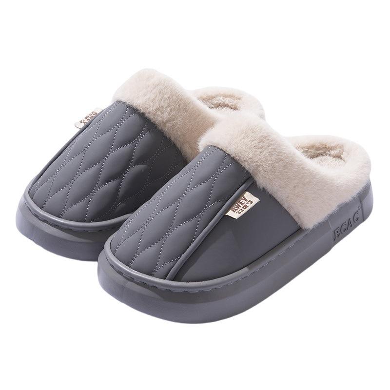 

Waterproof cotton slippers women s winter new velvet warm cotton drag couple cotton shoes platform non-slip shoes 40-41 [Recommended 39-40 foot wear] сірий колір