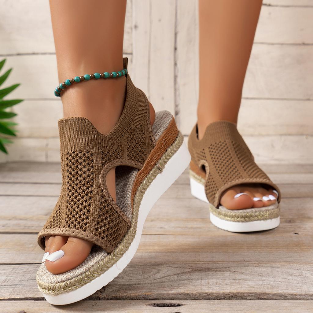 Fish Mouth Sandals Casual Hollowed Out Beach Sandals Women's Heel White