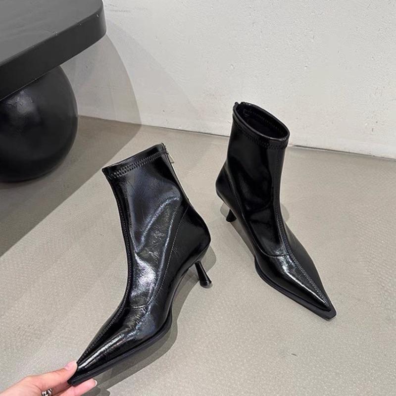 Women's Shoes 2025 High Quality Slip-on Short Barrel Women's Boots Sexy Stiletto Party Boot Women Pointed Toe Solid Shoes Female