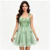 Butterfly Flower Lace Strap Short Dress, Peach Heart V-neck Mesh Women's Evening Dress, Birthday Party, Cocktail Party, Elegant Women's Dress
