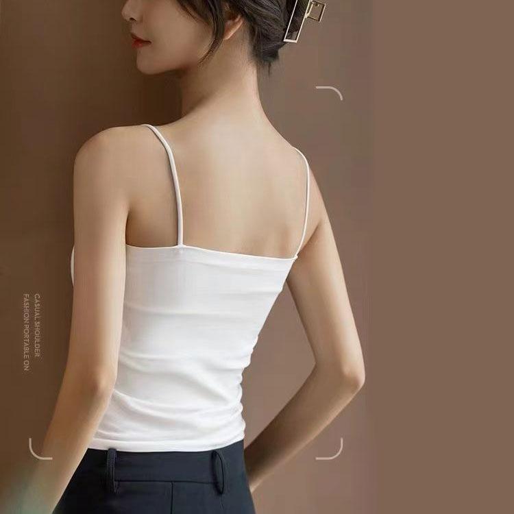 Strap with Chest Pad Vest Suspender with Thin Shoulder Strap Bra Underwear Sleeveless Top Female Slim Solid Color Tank Top