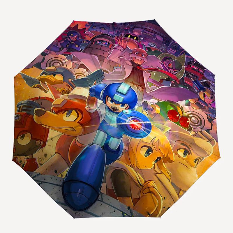 1pc Mega Man Automatic Folding Umbrella: 8-Bone Iron Frame, Portable Design for Outdoor Use, Perfect Gift for Fans, Travelers, and Daily Use!Y023