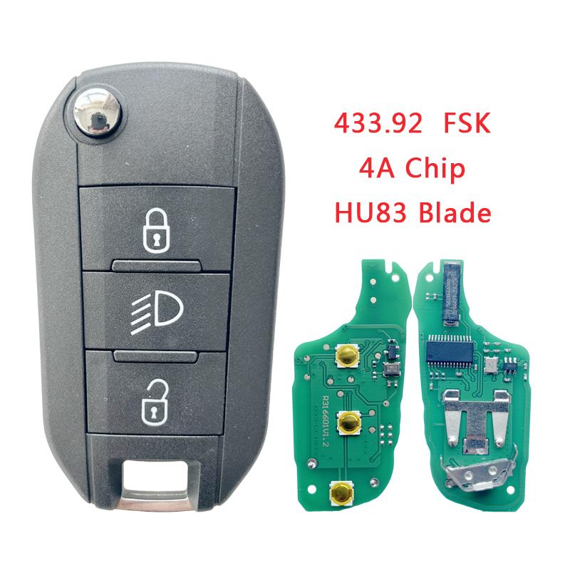 TXK009016 Aftermarket Flip Remote Car Key 3 Button 433.92MHz HITAG AES 4A Chip For Peugeot 208 2008 308 508 For Citroen C3 C4 C5