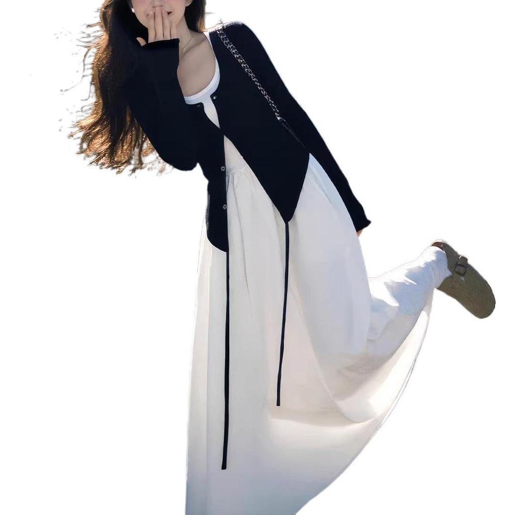 Spring 2026 OOTD: Two-Piece Set with Irregular Long Skirt, Cardigan, and White Camisole Dress