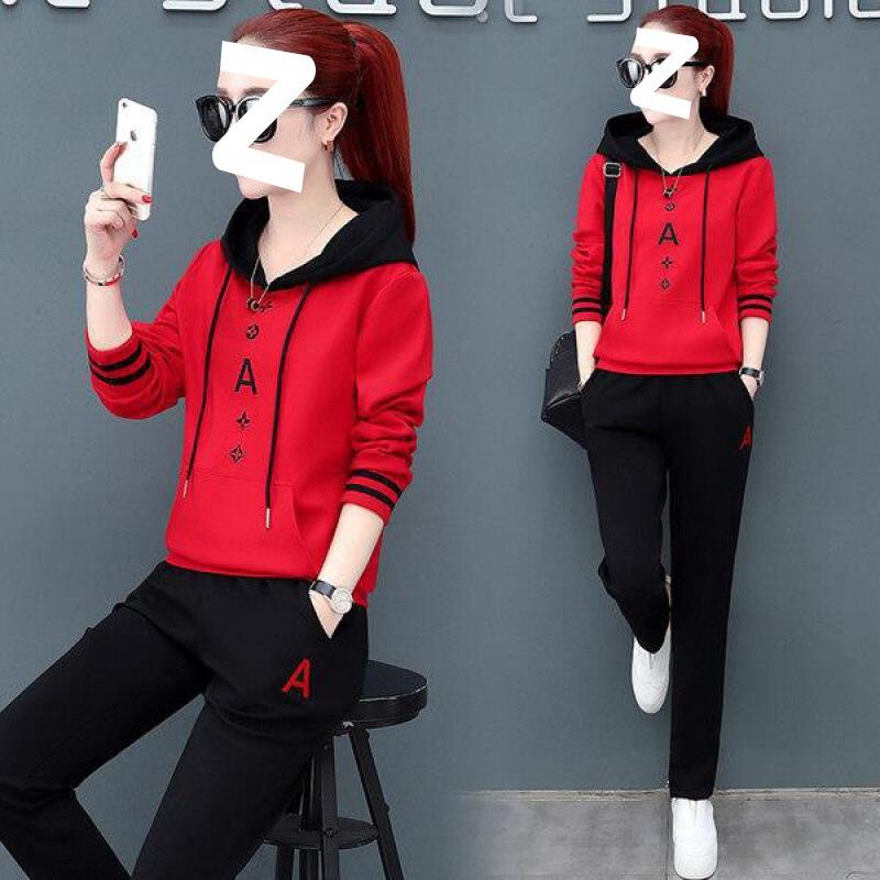 Spring and Autumn Fashionable Hooded Sweatshirt Women's Long-sleeved Casual Sportswear Loose Two-piece Set