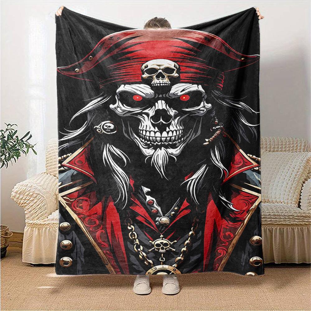 1pc Skull Pirate Throw Blanket Soft Flannel, Cozy All Season Polyester Perfect for Home, Office