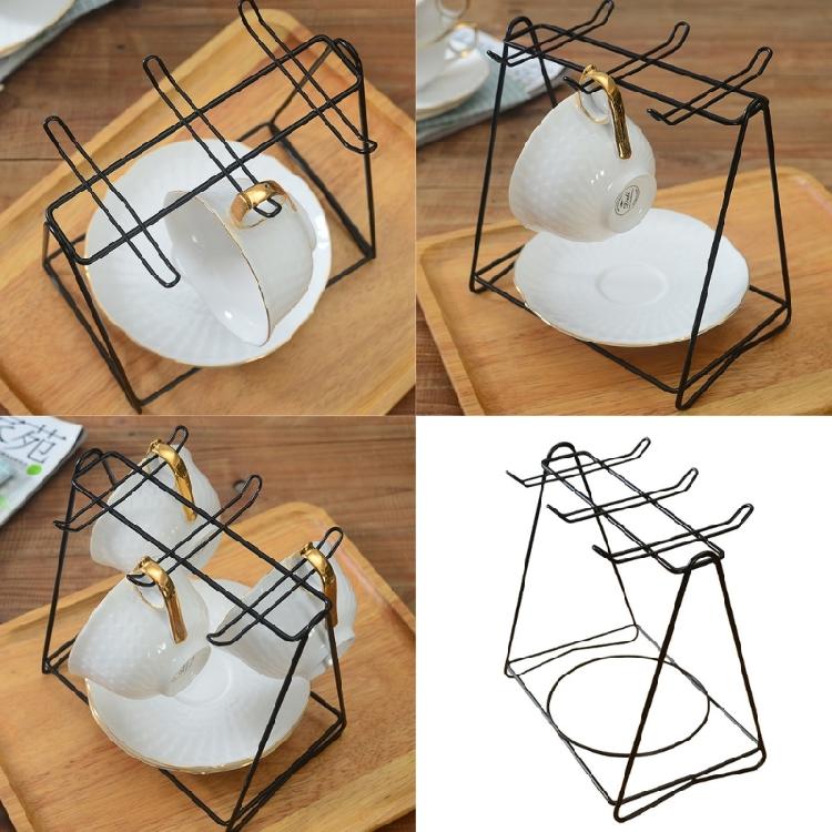 Stylish Black Triangles Coffee Cup Display Rack Designs Accessory for Kitchen Counters and Office Spaces Saving