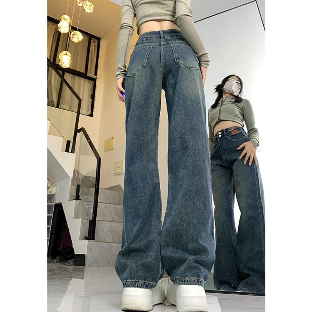 Straight jeans women's 2025 autumn and winter new high-waisted loose and thin small large-size drape wide-leg pants