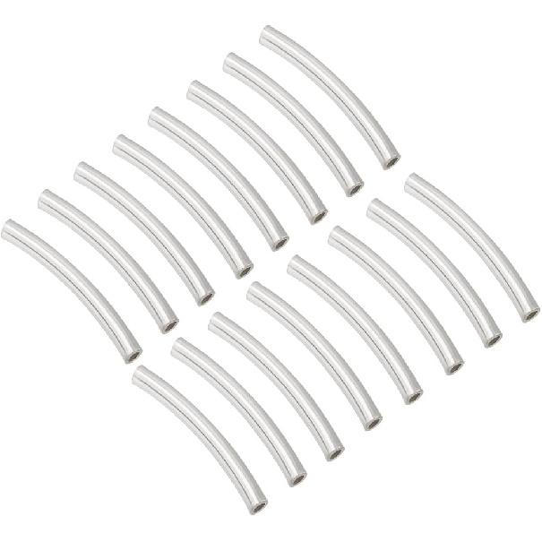 PH PandaHall 30pcs 925 Sterling Silver Tube Beads Tube Spacer Beads Metal Curved Tube Beads Long Noodle Tube Beads for DIY Wrist Bracelet Anklet