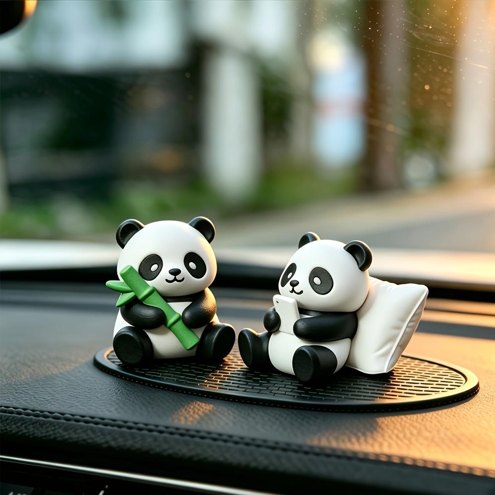 2pcs Creative Mini Panda Car Decor Figurines, Retro Bohemian Festival Design, Exquisite Detailed Print Durable Plastic Ornaments