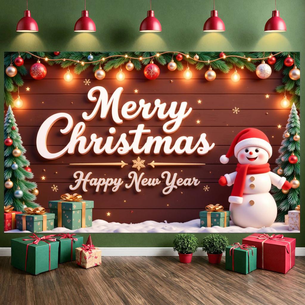 Merry Christmas Banner Gift Box Ornament Christmas Banner Happy New Year Banner Colorful Bauble For New Year Celebration Indoor