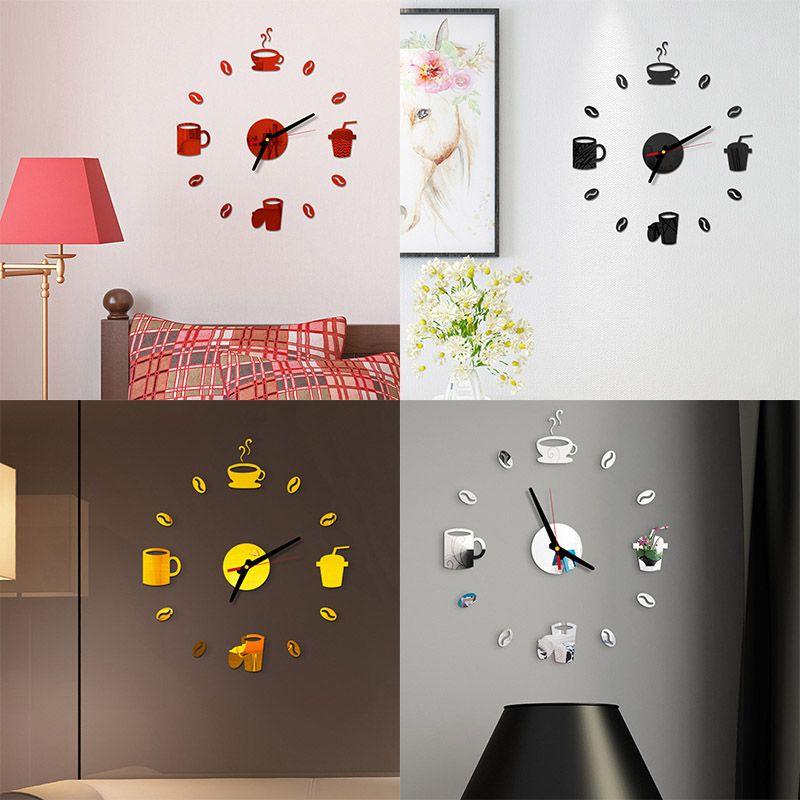 Tasse à café élégante Horloge murale 3D moderne Autocollant Pour Décoration de bar à domicile DIY Élégant
