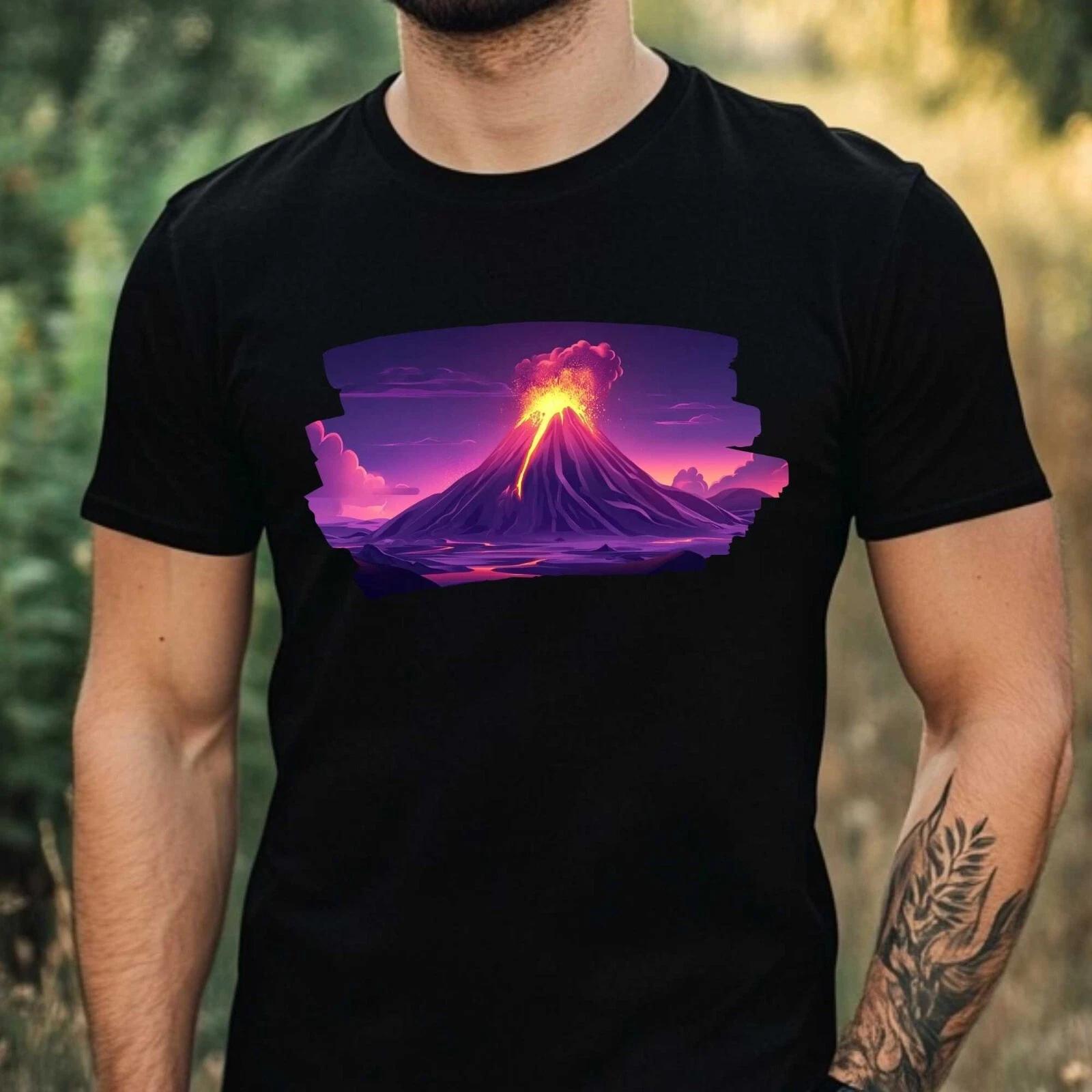 T-Shirt Herren Ausbrechender Vulkan Motiv Baumwolle Größe XS bis 5XL L