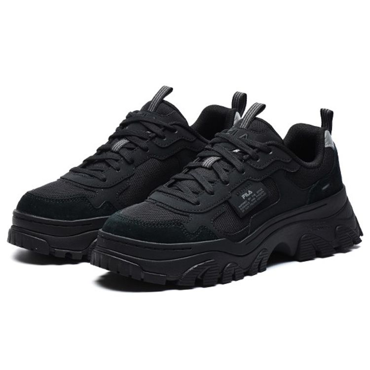 Fila Hike Leather Lace-Up Low-Top Dad Shoes Women Sneaker Black F12W134158FBK