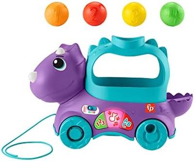 Fisher-Price Loptičková zábava Ťahací dinosaurus, Francúzska verzia, Interaktívny chodítko s svetlami a hudbou pre bábätká 1-3 roky