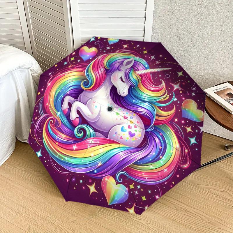 1pc Rainbow Unicorn Fantasy Art Umbrella with Plastic Handle,Suitable for All Seasons Home Travel Outdoor UmbrellaDD1407