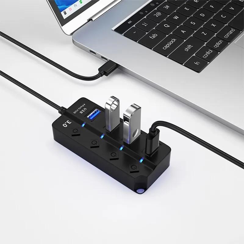 HUB USB 3.0 4-en-1, Répartiteur USB 2.0, Adaptateur Multiport, Interrupteur D'alimentation Indépendant, Rallonge De C?ble De 3