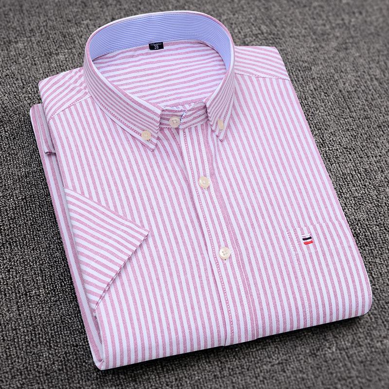 Herren Slim Fit Kurzarm Oxford Baumwolle Freizeit Hemd