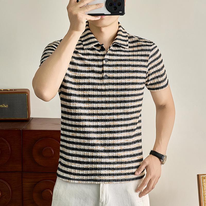 Wind Striped Polo Men s Summer Breathable Short Sleeve Casual Top M
