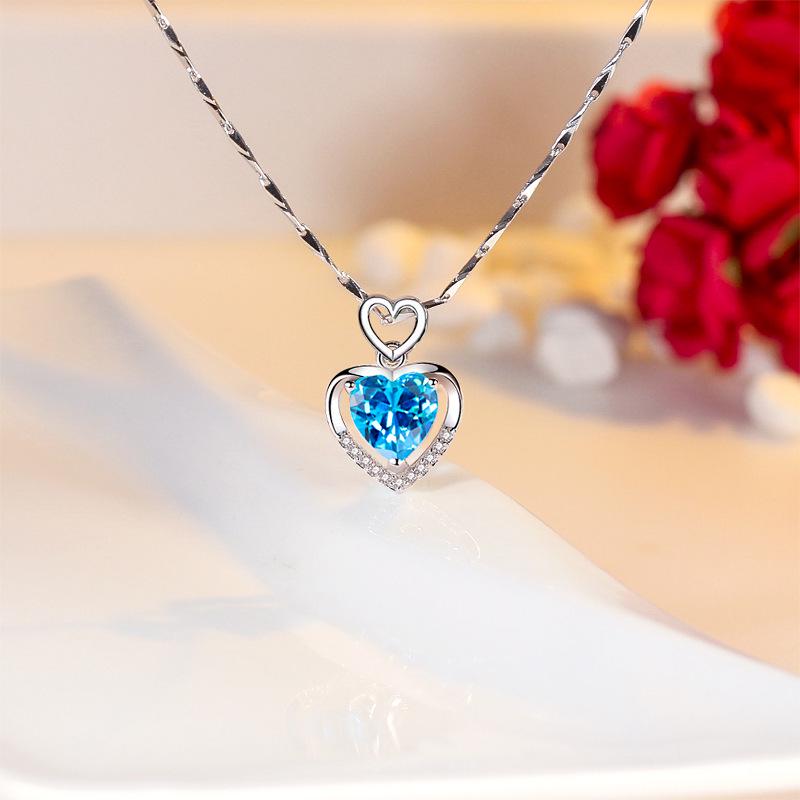 Heart-Shaped Pendant 925 Sterling Silver Necklace - Korean Style Clavicle Chain Christmas Gift